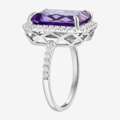 Effy Final Call Womens Genuine Purple Amethyst Sterling Silver Halo Side Stone Cocktail Ring