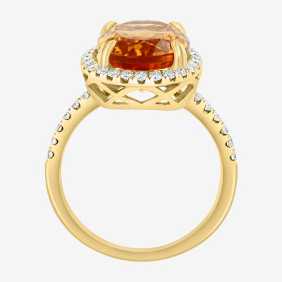 Effy  Womens Genuine Orange Citrine 14K Gold Over Silver Sterling Oval Halo Side Stone Cocktail Ring