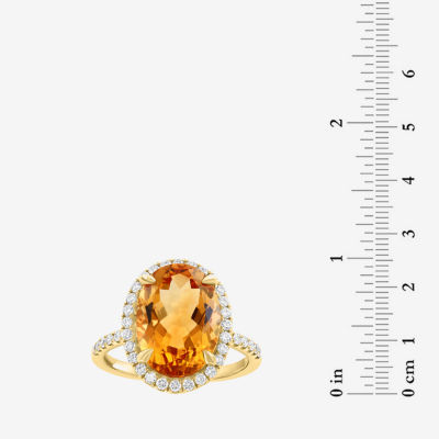 Effy  Womens Genuine Orange Citrine 14K Gold Over Silver Sterling Oval Halo Side Stone Cocktail Ring