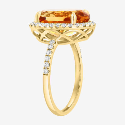 Effy  Womens Genuine Orange Citrine 14K Gold Over Silver Sterling Oval Halo Side Stone Cocktail Ring