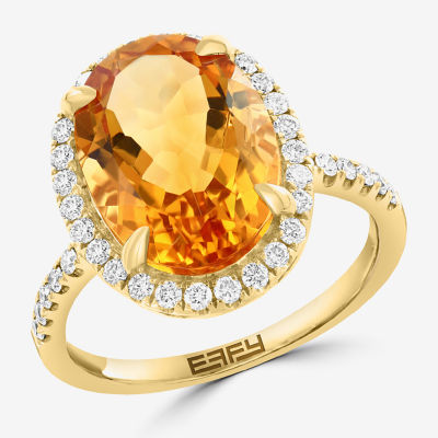 Effy  Womens Genuine Orange Citrine 14K Gold Over Silver Sterling Oval Halo Side Stone Cocktail Ring