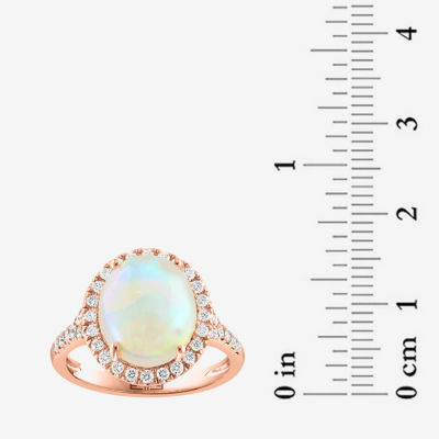 Effy  Womens Genuine White Opal 14K Rose Gold Over Silver Sterling Oval Halo Side Stone Cocktail Ring