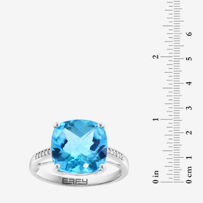 Effy  Womens Diamond Accent Genuine Blue Topaz 14K White Gold Cushion Side Stone Cocktail Ring