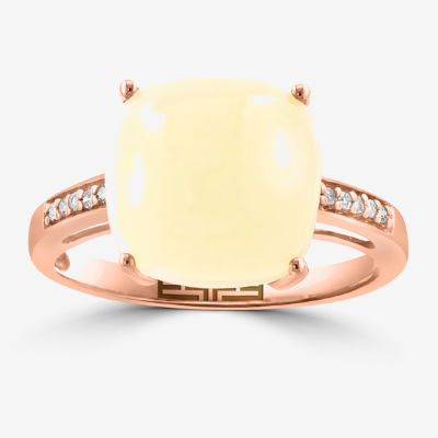 Effy  Womens Genuine White Opal 14K Rose Gold Cushion Cocktail Ring