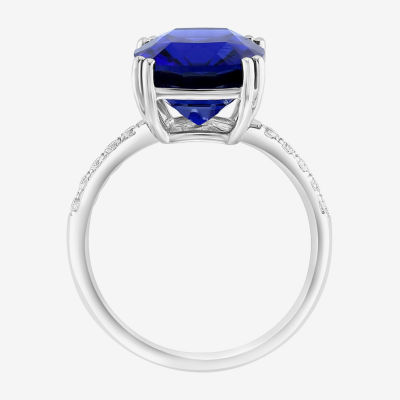 Effy  Womens 1/5 CT. T.W. Lab Created Blue Sapphire 14K White Gold Cushion Solitaire Cocktail Ring