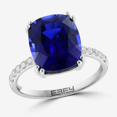 Effy  Womens 1/5 CT. T.W. Lab Created Blue Sapphire 14K White Gold Cushion Solitaire Cocktail Ring