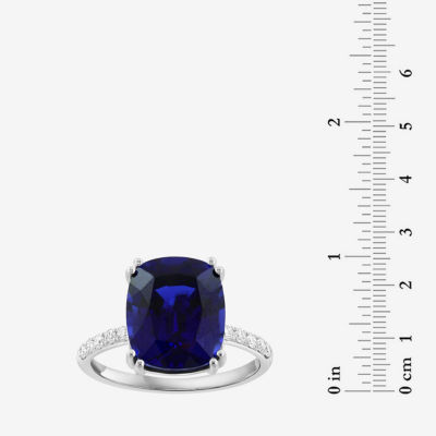 Effy  Womens 1/5 CT. T.W. Lab Created Blue Sapphire 14K White Gold Cushion Solitaire Cocktail Ring