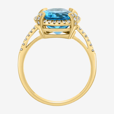 Effy  Womens Genuine Blue Topaz 14K Gold Oval Halo Cocktail Ring