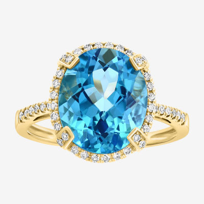 Effy  Womens Genuine Blue Topaz 14K Gold Oval Halo Cocktail Ring