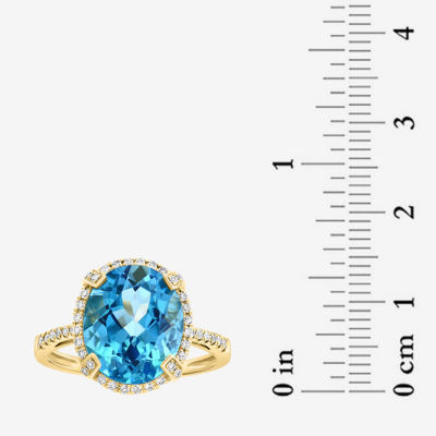 Effy  Womens Genuine Blue Topaz 14K Gold Oval Halo Cocktail Ring