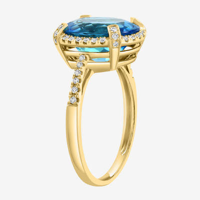 Effy  Womens Genuine Blue Topaz 14K Gold Oval Halo Cocktail Ring