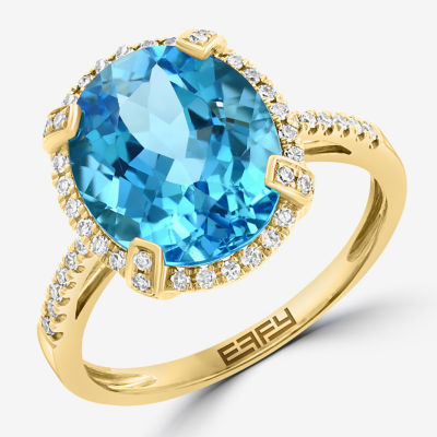 Effy  Womens Genuine Blue Topaz 14K Gold Oval Halo Cocktail Ring