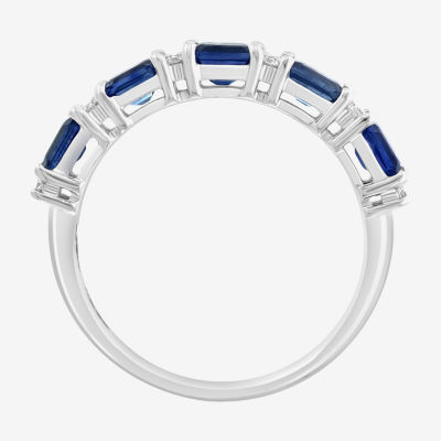 Effy  Womens 1/7 CT. T.W. Lab Created Blue Sapphire 14K White Gold Cushion Cocktail Ring