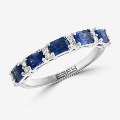 Effy  Womens 1/7 CT. T.W. Lab Created Blue Sapphire 14K White Gold Cushion Cocktail Ring