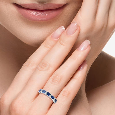 Effy Final Call Womens 1/7 CT. T.W. Lab Created Blue Sapphire 14K White Gold Cocktail Ring