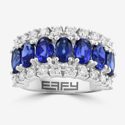 Effy  Womens 1/2 CT. T.W. Lab Created Blue Sapphire 14K White Gold Oval Band