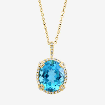 Effy  Womens Diamond Accent Genuine Blue Topaz 14K Gold Oval 18 Inch Pendant Necklace