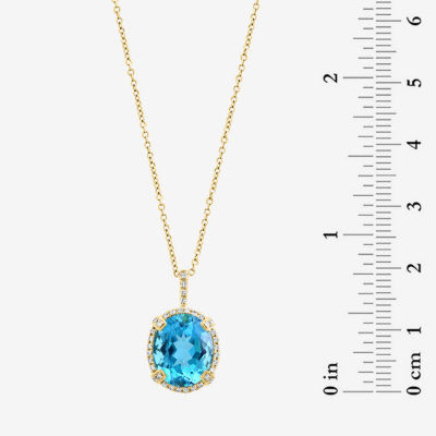 Effy  Womens Diamond Accent Genuine Blue Topaz 14K Gold Oval Pendant Necklace