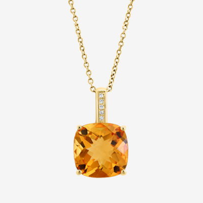 Effy  Womens Diamond Accent Genuine Orange Citrine 14K Gold Cushion Pendant Necklace