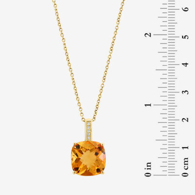 Effy  Womens Diamond Accent Genuine Orange Citrine 14K Gold Cushion Pendant Necklace