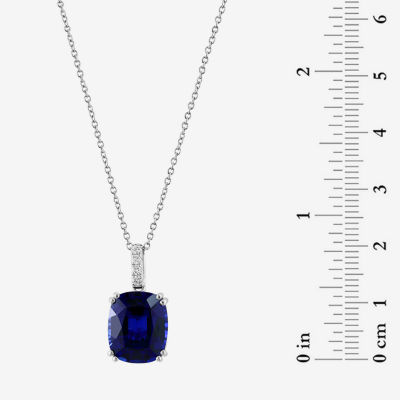 Effy  Womens Diamond Accent Lab Created Blue Sapphire 14K White Gold Cushion Pendant Necklace