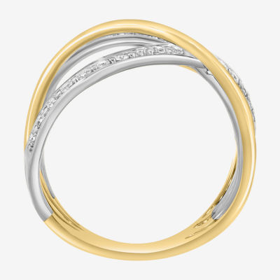 Effy  3/8 CT. T.W. Natural White Diamond 14K Two Tone Gold Crossover Band