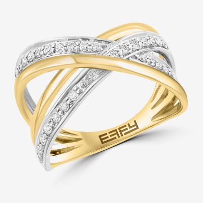 Effy  3/8 CT. T.W. Natural White Diamond 14K Two Tone Gold Crossover Band