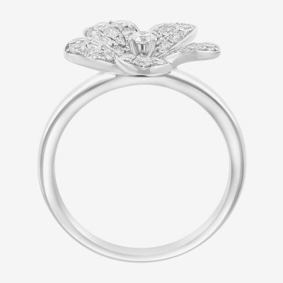 Effy  (E-F / Vs2-Si1) Womens 3/4 CT. T.W. Lab Grown White Diamond Sterling Silver Flower Cocktail Ring