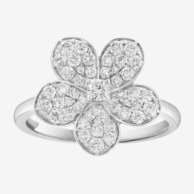 Effy  (E-F / Vs2-Si1) Womens 3/4 CT. T.W. Lab Grown White Diamond Sterling Silver Flower Cocktail Ring