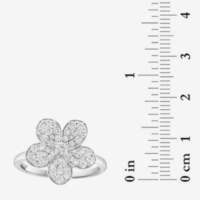 Effy  (E-F / Vs2-Si1) Womens 3/4 CT. T.W. Lab Grown White Diamond Sterling Silver Flower Cocktail Ring