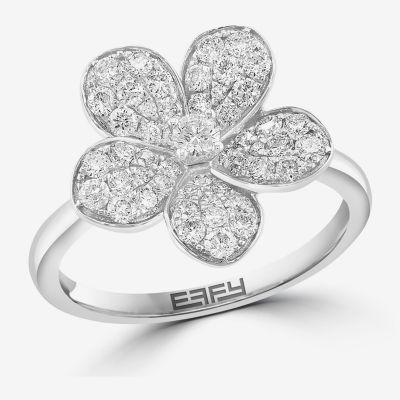 Effy  (E-F / Vs2-Si1) Womens 3/4 CT. T.W. Lab Grown White Diamond Sterling Silver Flower Cocktail Ring