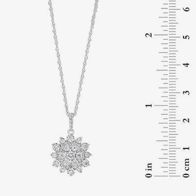 Effy  Womens 1/2 CT. T.W. Natural White Diamond Sterling Silver Flower Pendant Necklace