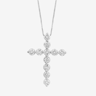 Effy  (G / Vs2-Si1) Womens 1 CT. T.W. Lab Grown White Diamond 14K White Gold Cross Pendant Necklace