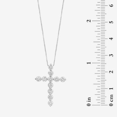 Effy  (G / Vs2-Si1) Womens 1 CT. T.W. Lab Grown White Diamond 14K White Gold Cross Pendant Necklace