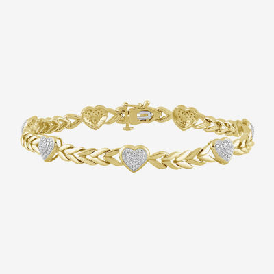 1/5 CT. T.W. Natural White Diamond 10K Gold Over Silver Heart 7 Inch Tennis Bracelet