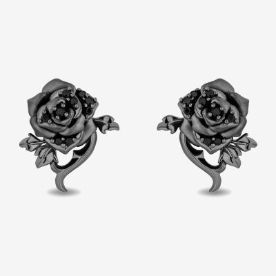 Enchanted Disney Fine Jewelry 1/6 CT. T.W. Natural Black Diamond Sterling Silver 14.8mm Flower Maleficent Stud Earrings