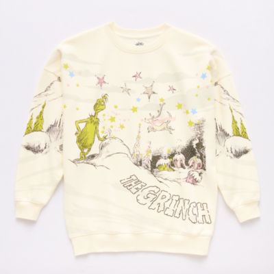The Grinch Whoville Womens Juniors Crew Neck Long Sleeve Grinch Sweatshirt