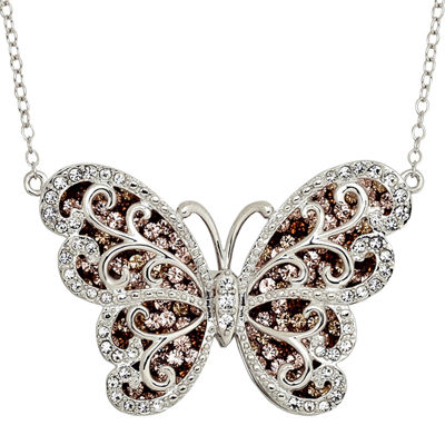Sterling Silver Two-Tone Crystal Butterfly Pendant Necklace