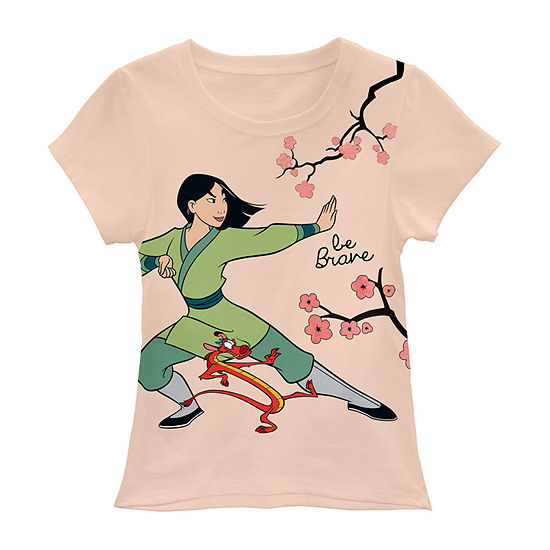 Disney Little & Big Girls Round Neck Princess Mulan Short Sleeve Graphic T-Shirt