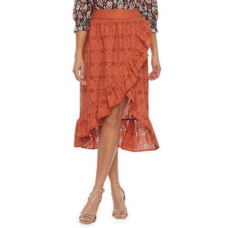 Ryegrass Womens High Low Asymmetrical Skirt, Medium , Orange