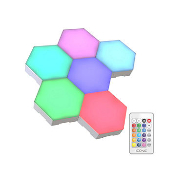 Børnepalads hybrid uformel Iconic HexGlow Tile Lights, Six Hexagonal Lights with Full RGB Spectrum  LEDs and Touch Controls 8765JCP, Color: White - JCPenney