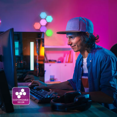 Iconic HexGlow Tile Lights, Six Hexagonal Lights with Full RGB Spectrum LEDs and Touch Controls