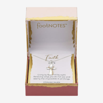 Footnotes Cubic Zirconia Sterling Silver 16 Inch Cable Cross Heart Pendant Necklace