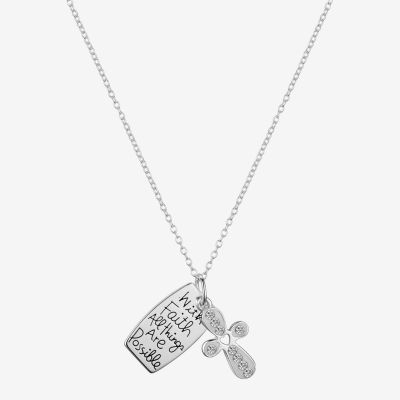 Footnotes Charm Crystal Sterling Silver 16 Inch Cable Cross Pendant Necklace