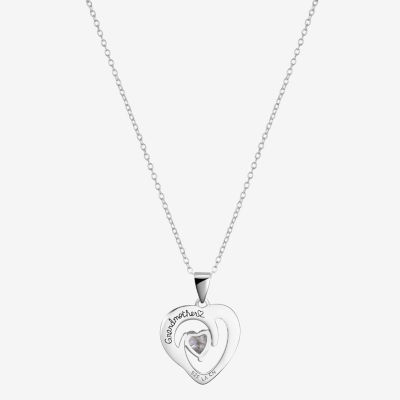 Footnotes Grandma Womens Cubic Zirconia Sterling Silver Heart 16 Inch Pendant Necklace