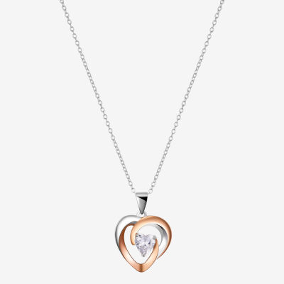 Footnotes Grandma Womens Cubic Zirconia Sterling Silver Heart 16 Inch Pendant Necklace