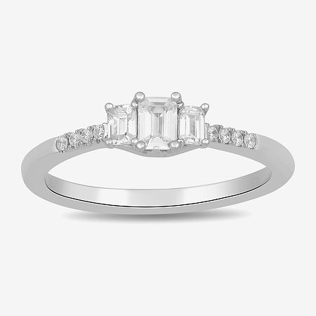 Love Lives Forever Womens 1/2 CT. T.W. Lab Grown White Diamond 10K White Gold Side Stone 3-Stone Engagement Ring, 6 1/2