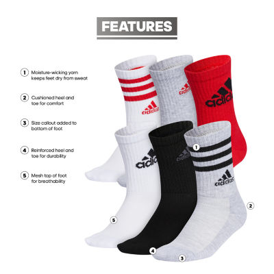 adidas Big Boys 6 Pair Crew Socks