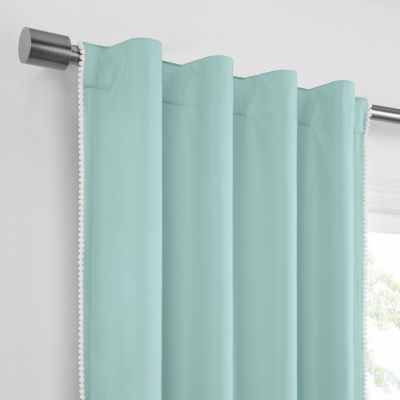 Under The Stars Hayden Pompom Energy Saving 100% Blackout Rod Pocket Back Tab Single Curtain Panel