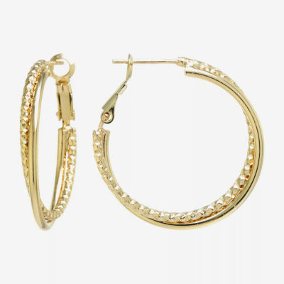 Silver Reflections 24K Gold Over Brass Round Hoop Earrings